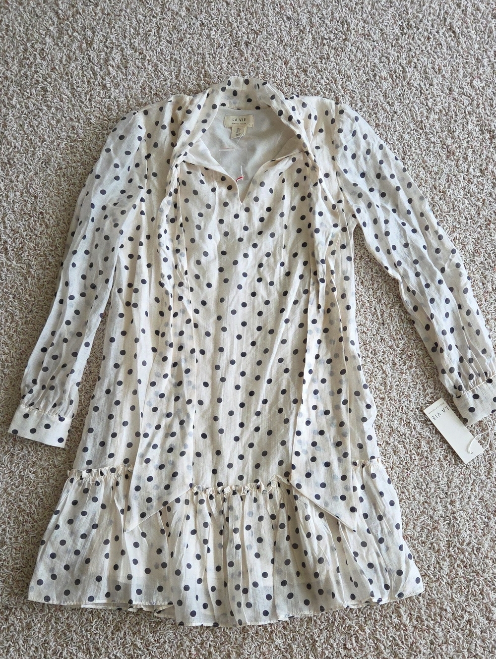 NVT Rebecca Taylor White Polka Dot Long Sleeve Ruffle Dress